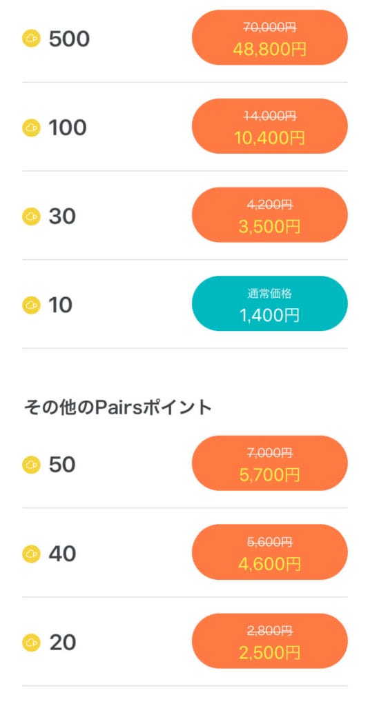 ペアーズ Pairsポイント料金